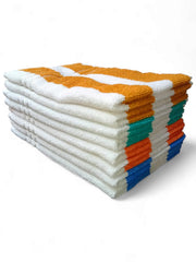 Pure Cotton White Striped Hand Towels 1500 Gsm | Soft & Super Absorbent For Kitchen & Gym - Set Of 12