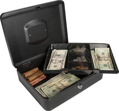 Cash Box With Lock & Key, Large 10 Inch Cash Box With Note & Coin Compartments, Money Tray Perfect Secure Storage For Loose Change, Colour - Blue
