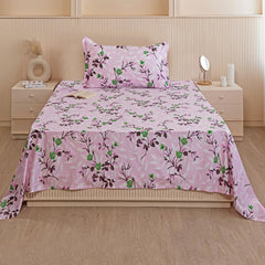 Luxurious Printed Flat Bedsheets With 1 Pillow Cover - 60 X 90 Inches, Lavender & Pink | Breathable & Wrinkle Free | Soft & Durable