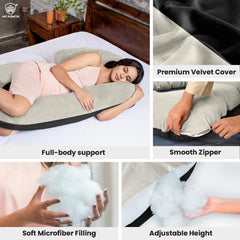 Full Body C Shape Pregnancy Pillow For Women, Maternity Pillow, Black & Cream | Pillow Gift For Pregnancy Sleeping, Premium Velvet Cover With Zip | Adjustable, Relieves Pain, Multipurpose