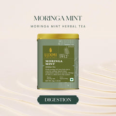 Luxmi Estates Moringa Mint Green Herbal Tea - 50gm, 1.7 Ounce, 25 Cups | USDA Certified Organic Green Tea Powder - Caffeine Free Herbal Tea | Rich In Antioxidants, Additives Free