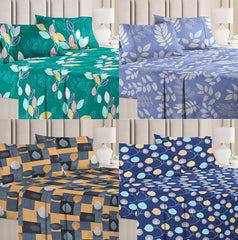 Combo Pack Of 4 Double Bedsheets With 8 Pillow Covers - 86 X 86 Inches, Multicolor | 160 Thread Count Soft Brushed Microfiber Long Lasting & Wrinkle Free