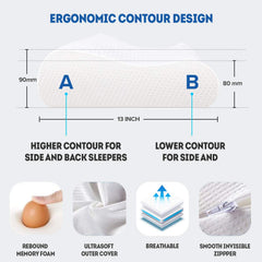 Memory Foam Pillow For Sleeping, Cool Gel Cervical Contour Orthopedic Bed Pillow | White Pillow, For Neck Shoulder Back Pain Relief, Washable Cover, Comfortable Pillows - Pack Of 2