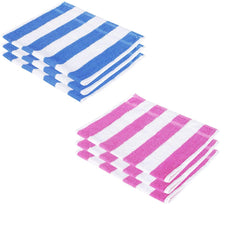 Cotton Colors Striped Hand Towel 500 Gsm (Blue, White & Pink)- Pack Of 6