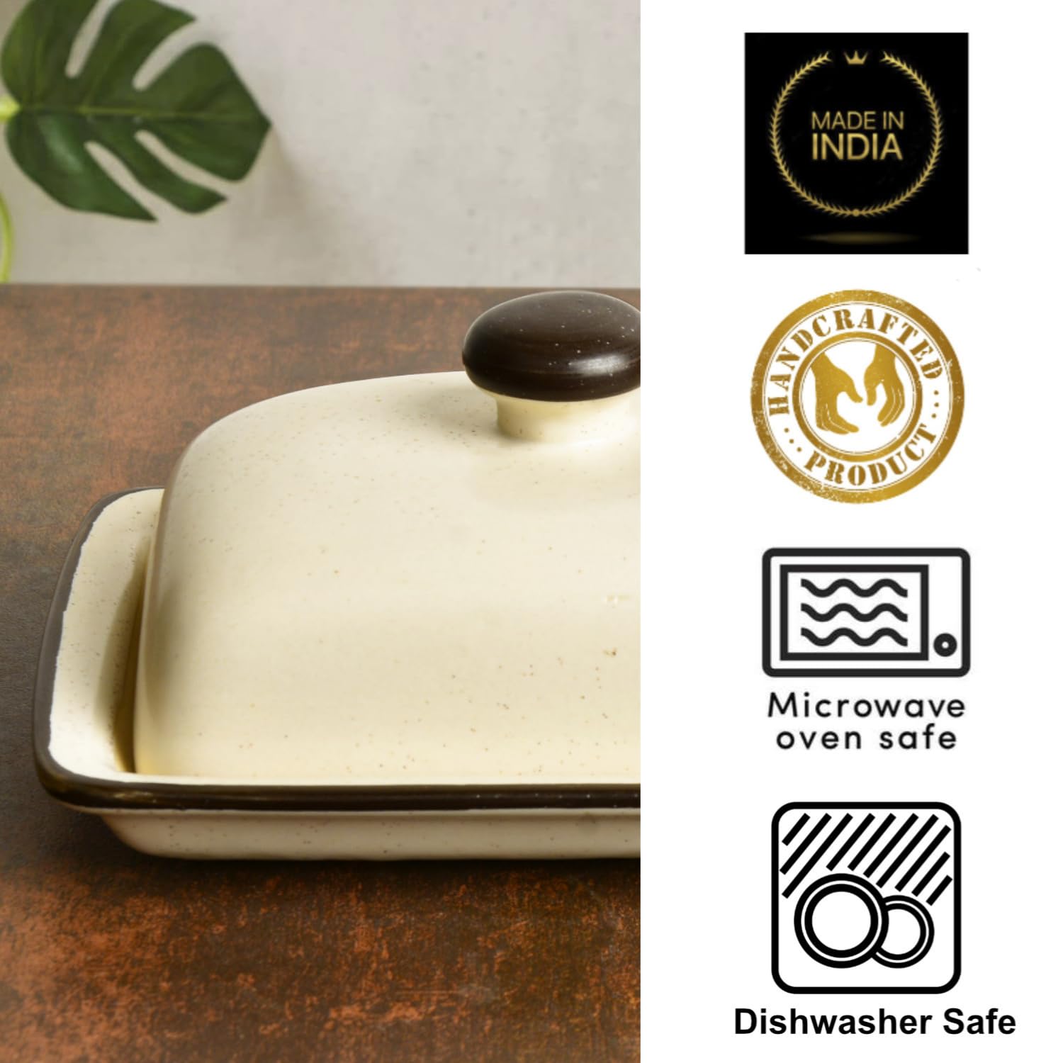 Ceramic Butter Dish With Lid - Off White, Height: 8 Cm | Butter Pot - Microwave & Dishwasher Safe Butter Container For 500 Gm Ceramic Butter Dish With Lid - Off White, Height: 8 Cm | Butter Pot - Microwave & Dishwasher Safe Butter Container For 500 Gm