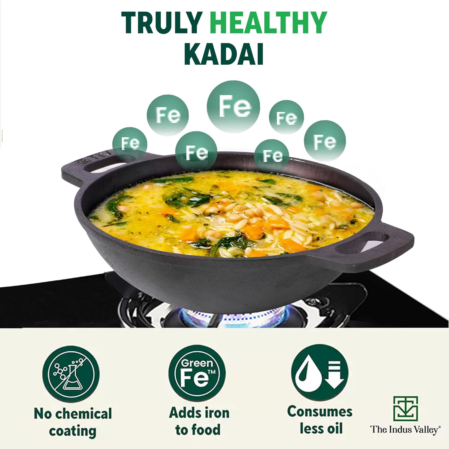 Super Smooth Black Cast Iron Kadai With Free Wooden Spatula - Medium, 25.4cm, 10 Inch, 2.5 Liters, 2.4 Kg | Naturally Nonstick, Pre-Seasoned Kadhai, 100% Pure & Toxin-Free, No Chemical Coating Super Smooth Black Cast Iron Kadai With Free Wooden Spatula - Medium, 25.4cm, 10 Inch, 2.5 Liters, 2.4 Kg | Naturally Nonstick, Pre-Seasoned Kadhai, 100% Pure & Toxin-Free, No Chemical Coating