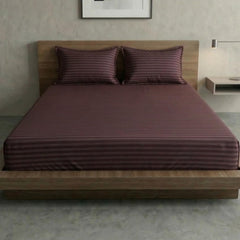 Brown Stripe Elastic Fitted Double Bedsheet (72x78 Inches) With 2 Pillow Covers | Soft To Touch & Comfortable | 300 Thread Count