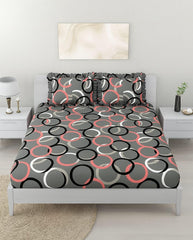 Premium Heavy King Size Bedsheet With 2 Frill Pillow Covers | 72 X 78 Inches, Grey & Black | Double Bed, All-Around Elastic Fitted | Luxurious Comfort & Durability