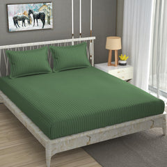Stripe Glace Cotton 1 Double Bedsheet With 2 Pillow Cover - 91 X 90 Inches, Dark Green | Fade Resistant & Durable Breathable & Wrinkle Free Bed Sheet