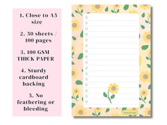A5 Notes/To Do List Notepad, Beautiful Checklist Pad, Tear-Off Sheets (Sunflower) Pack Of 1
