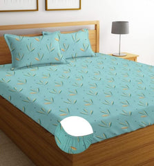 Elastic Fitted Double Bedsheets With 2 King Size Pillow Covers - 72 X 78 Inches, Sea Green | Double Bed With All Around Elastic 180 TC Super Soft