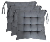 Microfiber Square Chair Pad Seat Cushion, For Car Pad Office Chair, Grey - 18 X 18 Inch | For Indoor & Outdoor, Living Room With Ties | Floor Pillow, Relief From Back Pain - Pack Of 3