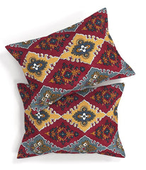 Pure Microfiber Double Bedsheet With 2 Pillow Covers - 88 X 90 Inches, Maroon & Grey | Traditional Jaipuri Rajasthani Handcrafted Design Bedsheet