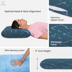 Cool Gel Memory Foam Pillow, Orthopedic Pillows For Sleeping, King Size - 5 Inch Thick | Pillow For Neck Pain & Shoulder Pain, Washable Blue Checks Cover, Breathable - Pack Of 1