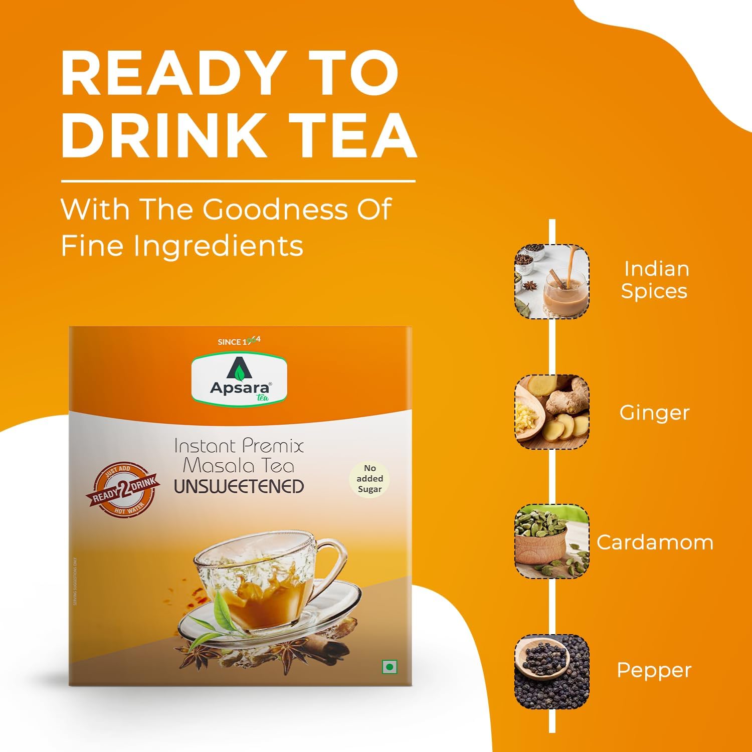 Apsara Instant Premix Unsweetened Masala Chai - 36 Sachets | Ready To Drink Tea With No Added Sugar - Enriched With Ginger, Cardamom, Pepper & Indian Spices, Sugar Free Masala Chai Apsara Instant Premix Unsweetened Masala Chai - 36 Sachets | Ready To Drink Tea With No Added Sugar - Enriched With Ginger, Cardamom, Pepper & Indian Spices, Sugar Free Masala Chai