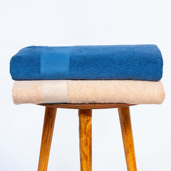 Himeya Bamboo Bath Towel 1000 Gsm | Ultra Absorbent 3x Softer Than Cotton Towels (Nautical Blue & Sand Stone) - Pack Of 2