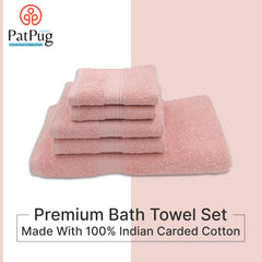 Patpug 100% Indian Cotton Plush Towel Set 1200 Gsm | Highly Absorbent, Fade Resistant, Quick Drying (Baby Pink) - 5 Piece