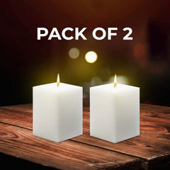 WHITE UNSCENTED SQUARE CANDLE 3 INCH PACK OF 2 | BURNING TIME 60 HOURS EACH
