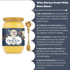 Natural Premium A2 Gir Cow Ghee By Fresh Wish | Naturally & Healthy Bilona Method Cow Ghee Good For Sweets | (500ml) 16.9 Ounce | Jar Pack