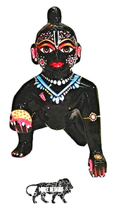 Ashtadhatu Laddu Gopal Idol, Baby Krishna For Janmashtami Pooja, Brass, Idol - 3 Inch, Home DƩcor, Bal Gopal Worship Properly | Handmade, Black Color Statue