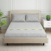Double Bedsheet With 2 Pillow Covers (Size 88 X 100 Inch) Light Grey | Breathable Pure Cotton Queen Size Bedsheet | Floral Design Bedsheet