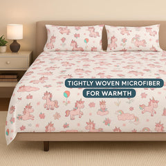 Printed Bedsheet For Single Bed Includes Pillow Covers Skin Friendly - Size-60x90 Inches, White | Perfect For Children'S Rooms Bedsheet