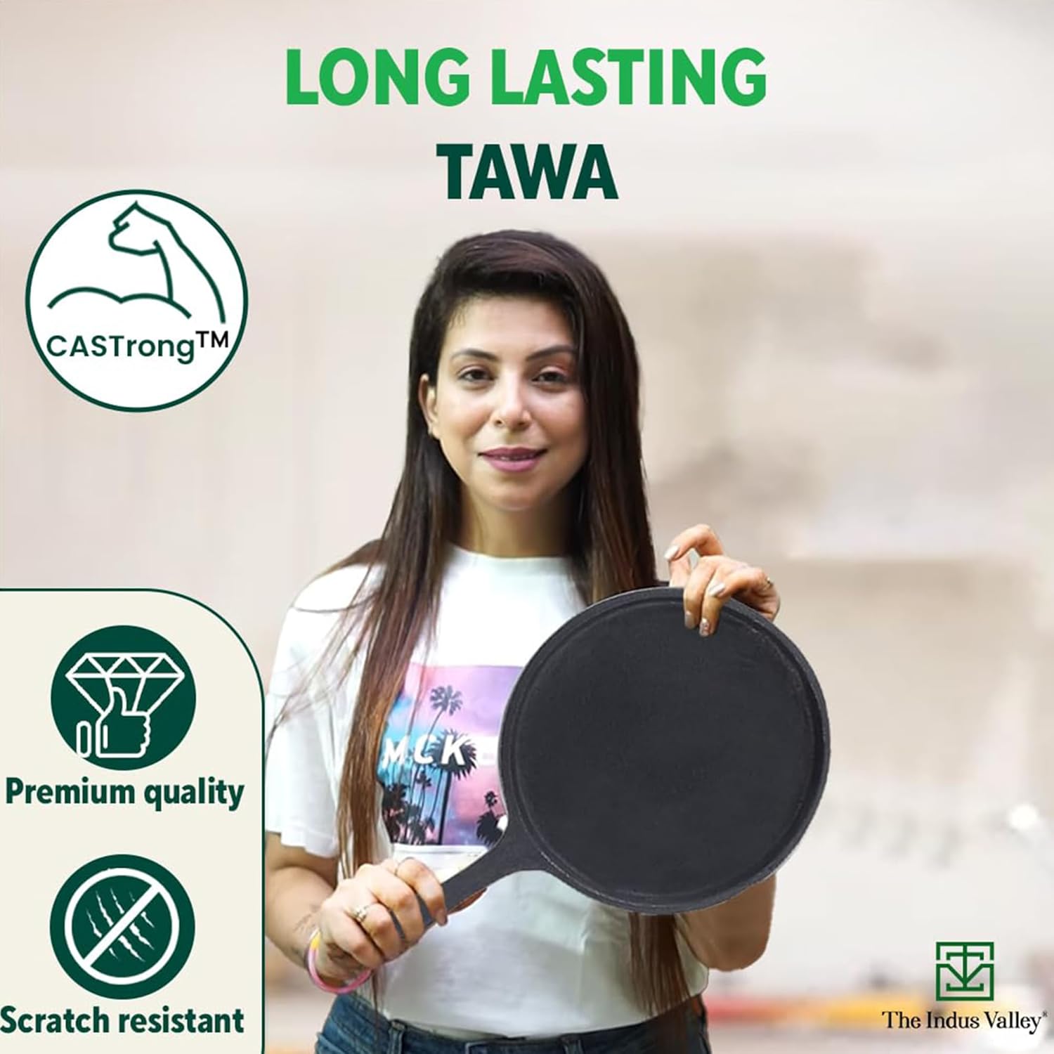 Pre-Seasoned Black Cast Iron Tawa With Free Wooden Spatula For Dosa, Chapathi - 25.7cm, 10.3 Inch, 2 Kg | Induction Friendly, Naturally Nonstick, 100% Pure & Toxin-Free, No Chemical Coating Pre-Seasoned Black Cast Iron Tawa With Free Wooden Spatula For Dosa, Chapathi - 25.7cm, 10.3 Inch, 2 Kg | Induction Friendly, Naturally Nonstick, 100% Pure & Toxin-Free, No Chemical Coating