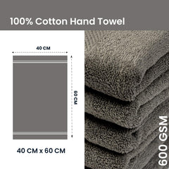 Premium 100% Combed Cotton Hand Towels 800 Gsm | Ultra Soft, Quick Dry & Highly Absorbent, For Home, Gym & Travel Hand Towel (Grey) - Pack Of 4