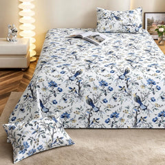 Jaipuri Cotton Bedsheet For King Size With 2 Pillow Covers | 90 X 108 Inches, Cream & Grey | Ultra-Soft & Skin-Safe | Breathable Summer Comfort