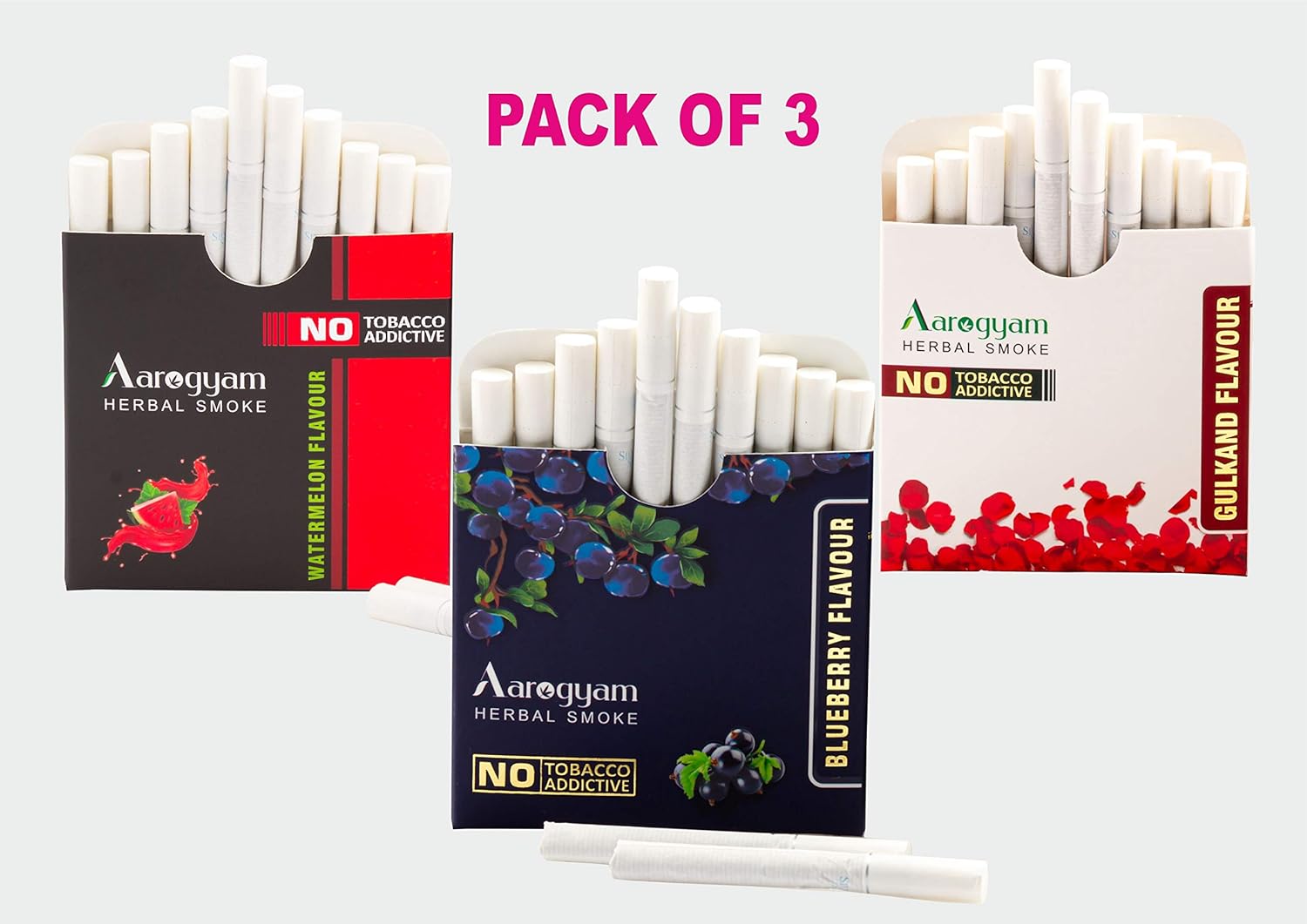 Aarogyam Herbals Tobacco And Nicotine Free Herbal Flavor Smoke For Relieve Stress And Mood Enhance Product - Watermelon, Blueberry, Gulkand Flavour - Pack Of 3 30 Sticks Aarogyam Herbals Tobacco And Nicotine Free Herbal Flavor Smoke For Relieve Stress And Mood Enhance Product - Watermelon, Blueberry, Gulkand Flavour - Pack Of 3 30 Sticks