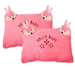 Hello Teddy Design Kid's Pillow, Velvet Super Soft Kids Pillow, Pink - 12 X 18 Inch | Soft Kids Pillow For Sleeping & Travel, Suitable For All Sleepers, Comfortable - Pack Of 2