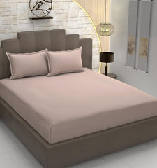 Plain Cotton King Size Elastic Fitted Bedsheet With 2 Pillow Covers - 72 X 78 X 8 Inches, Light Pink | Ideal For Home Bedrooms, Hotel Rooms, Guest Bedsheet