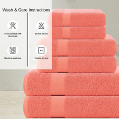 Casa Copenhagen Denmark Design 2 Bath + 2 Hand & 2 Washcloths Towels 1800 Gsm | He & She Super Soft Collection 100% Cotton 6 Piece Towel Set - Malibu Peach