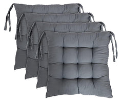 Microfiber Square Chair Pad Seat Cushion, For Car Pad Office Chair, Grey - 18 X 18 Inch | For Indoor & Outdoor, Living Room With Ties | Floor Pillow, Relief From Back Pain - Pack Of 4
