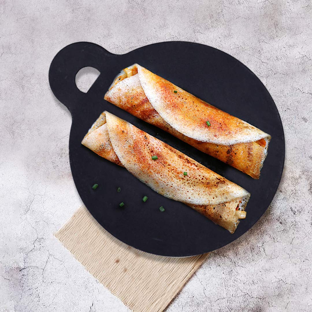 Pre-Seasoned Black Iron Tawa With Wooden Spatula & Flip For Dosa, Chapathi - 28cm, 11 Inch, 1.5 Kg | Gas Compatible, 100% Pure & Toxin-Free, No Chemical Coating Pre-Seasoned Black Iron Tawa With Wooden Spatula & Flip For Dosa, Chapathi - 28cm, 11 Inch, 1.5 Kg | Gas Compatible, 100% Pure & Toxin-Free, No Chemical Coating