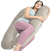 U Shaped Pregnancy Pillow For Pregnant Women & Nursing Mom, Beige Color | Full Body Support, Single Pillow For Multipurpose Use During Maternity | Premium Velvet Outer Cover With Zip