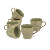 Ceramic Line Tea Cups Set Of 6 - Pista Green, 180ml Each | Tea Cup Set Of 6 - Premium Porcelain Tea Set | Ceramic Tea Cup With Glossy Finish - Small Cups For Tea | Line Tea Cup Only