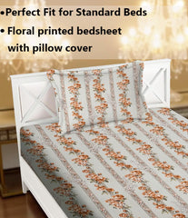 Printed Bedsheet For Single Bed With 1 Pillow Cover - 60 X 90 Inches, Light Brown | Super Soft - Glace Cotton Breathable & Wrinkle Free - 2 Pcs Set