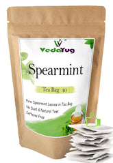 VedaYug Spearmint Herbal Tea - 40 Tea Bags, 52gm, 1.8 Ounce | Rich Flavor & Fragrance, Sleep & Stress Relief Tea - Caffeine Free, No Additives | Use For Ice & Hot Tea