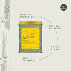 Luxmi Estates Dandelion Root Herbal Tea - 100gm Tin Caddy, 3.5 Ounce, 50 Cups | USDA Certified Organic Herbal Tea - Single Ingredient, Caffeine-Free Loose Leaves