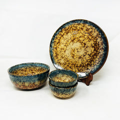 Rustic Roots Hand Painted Ceramic Dinner Set Of 20 Pieces With Serving Bowls | 6 Dinner Plates + 6 Side Plates+ 6 Katori Bowls, 180ml Each + 2 Serving Bowls, 800ml Each | Serving For 6