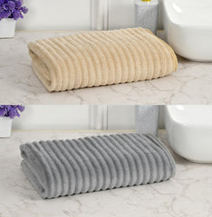 Cotton Bolls Premium Microfiber Bath Towel 300 Gsm | Ultra-Soft, Highly Absorbent, Superior Comfort, Durable & Elegant Design (2 Pcs) - Beige & Grey