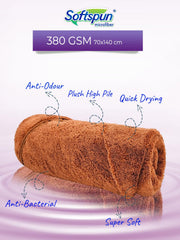 Softspun Microfiber High Loop Hair & Face Care Bath Towel 450 Gsm | Ultra Absorbent Super Soft & Comfortable Quick Drying Extra Large Towel (Brown)