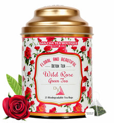 San-Cha Wild Rose Green Tea - 25 Biodegradable Tea Bags | Floral & Beautiful Detox Tea - Environment Friendly & Made In Corn Fiber | Low Caffeine
