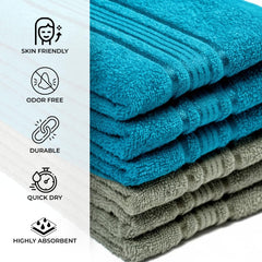 Akiko Home 100% Cotton Essential Series Hand Towels 1200 Gsm | Soft, Absorbent & Durable, Cotton Hand Towel For Bathroom Use, Gentle On Skin- Pack Of 6 (Teal & Green)