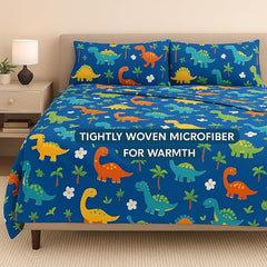 Kids King Size Bedsheet With 2 Pillow Covers - 108 X 108 Inches, Blue | Fun Dinosaur Print - Wrinkle-Free, Comfortable Bedding For Boys & Girls