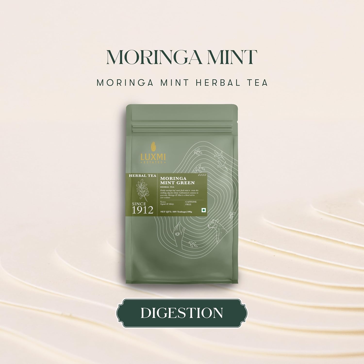Luxmi Estates Moringa Mint Green Herbal Tea - 100gm, 3.5 Ounce, 50 Tea Bags | USDA Certified Organic Green Tea Powder - Caffeine Free Herbal Tea | Rich In Antioxidants, Additives Free Luxmi Estates Moringa Mint Green Herbal Tea - 100gm, 3.5 Ounce, 50 Tea Bags | USDA Certified Organic Green Tea Powder - Caffeine Free Herbal Tea | Rich In Antioxidants, Additives Free