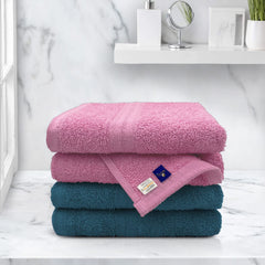 Sassoon Anatolia 4 Piece Cotton Hand Towel 362 Gsm | Soft, Absorbent & Quick Dry Towel For Gym, Home & Yoga (Teal & Pink)