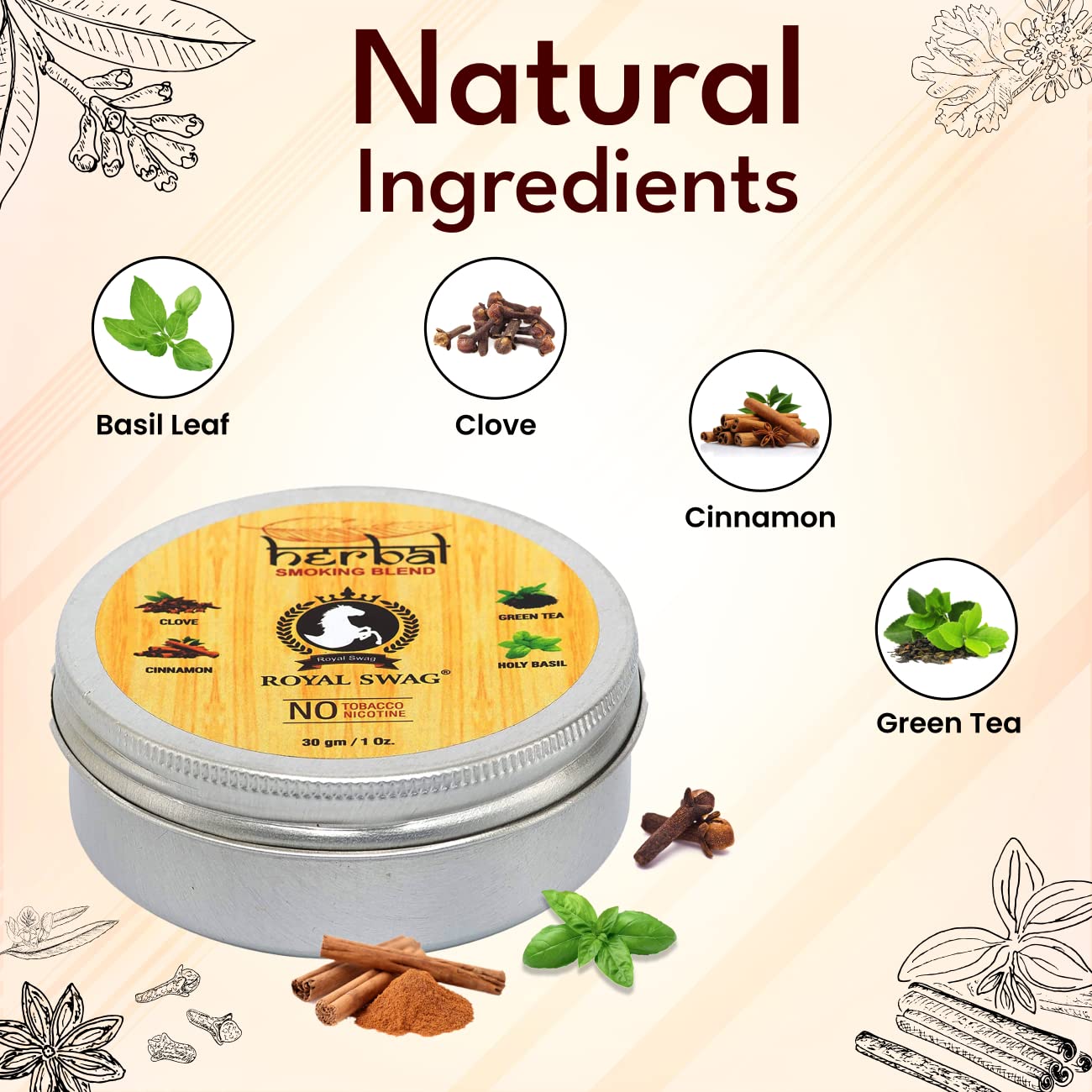 Royal Swag Tobacco & Nicotine Free Smoking Mixture With 100% Natural Herbal Smoking Blend (Makes 40 Rolls) Tobacco Alternatives, Herbal Smoking Mix 1 Pack 30gm Royal Swag Tobacco & Nicotine Free Smoking Mixture With 100% Natural Herbal Smoking Blend (Makes 40 Rolls) Tobacco Alternatives, Herbal Smoking Mix 1 Pack 30gm