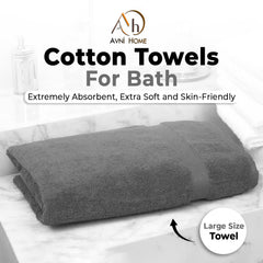 Avni Home Cotton Bath Towels 500 Gsm | Towels For Bath Large Size Extra Soft & Absorbent Bath Towel For Men & Women (Grey)